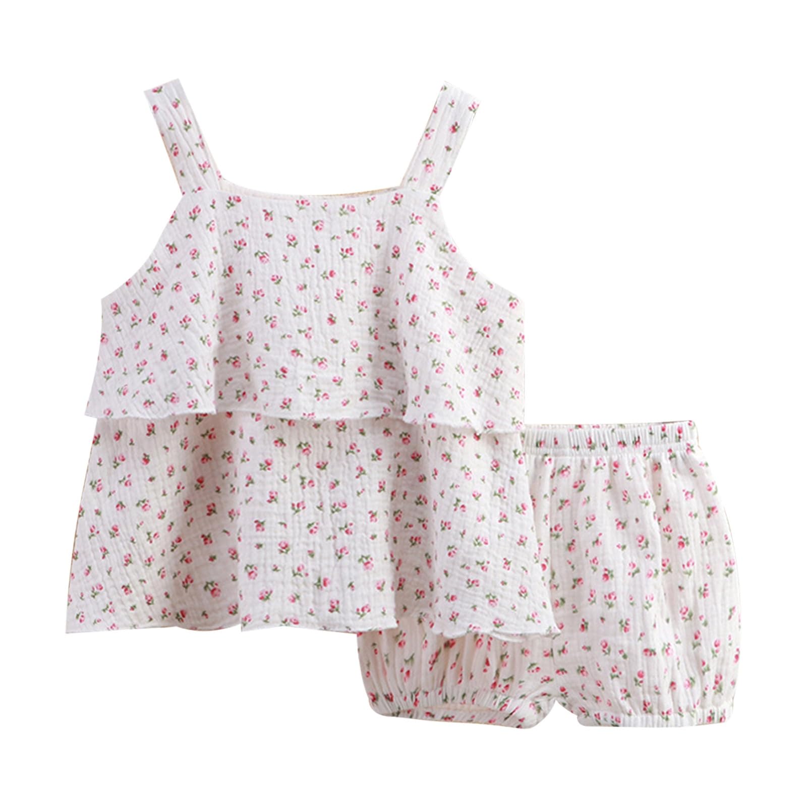 2 Pezzi Pagliaccetto Neonato Estivo Elegante Abbigliamento Top Senza Maniche Floreale + Pantaloncini Completo Bambina Set Abiti Abbigliamento Bambino per Ragazze 12 Mesi-4 Anni