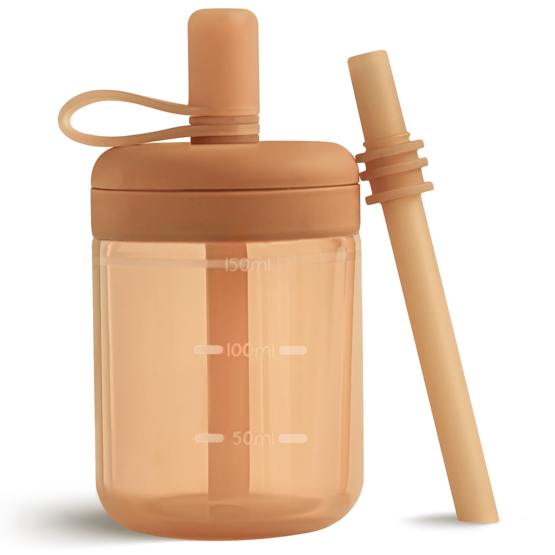 Moonkie Borraccia con Cannuccia, Bicchiere Antigoccia Bambini Silicone, Bicchiere con Cannuccia, Tazza con Cannuccia senza BPA, per Lavastoviglie, 6 Mesi+, 5oz(Argilla rossa/Avorio)