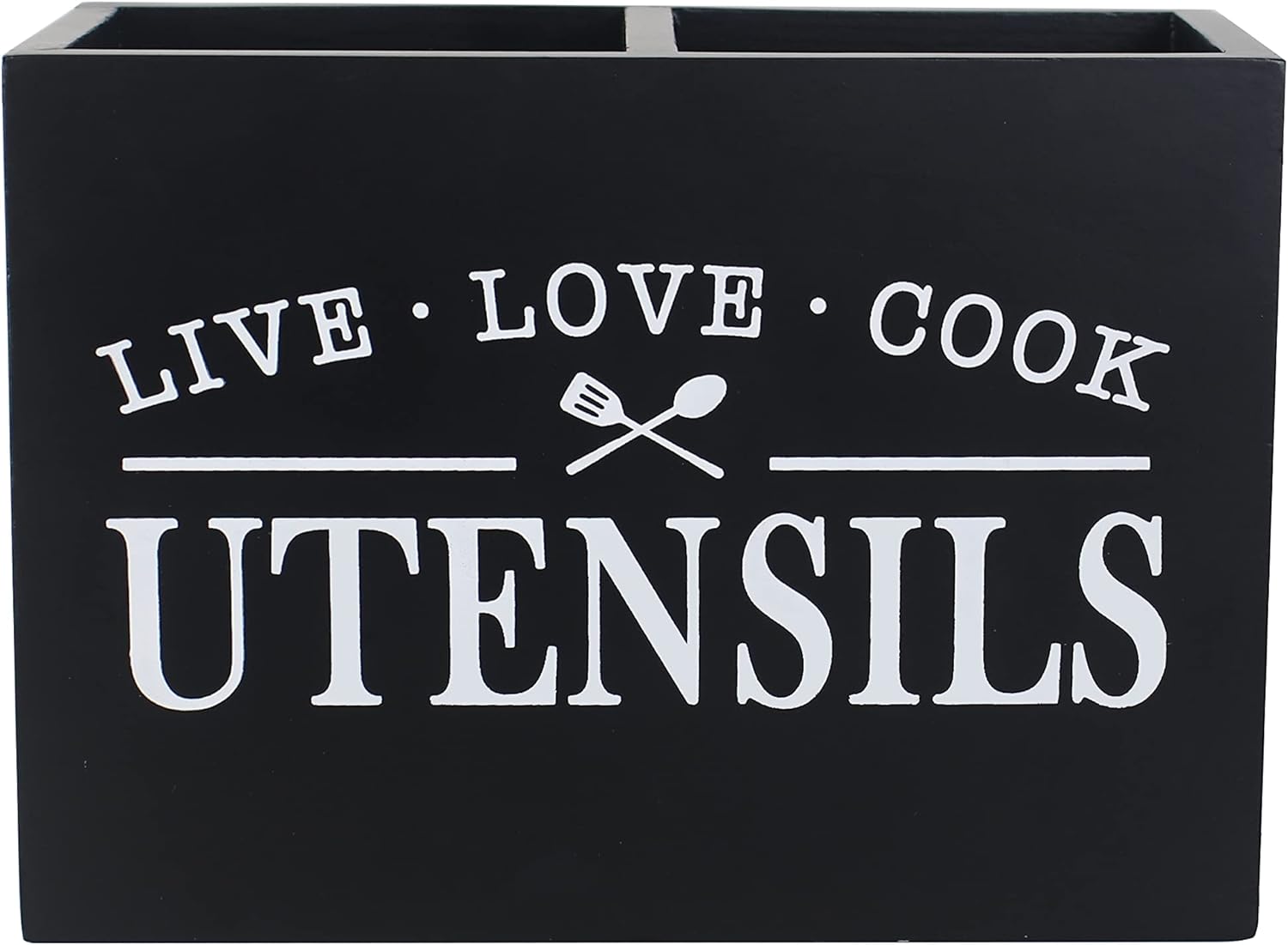 Karisky Portautensili da cucina con fondo rimovibile, grande 2 scomparti, organizer per utensili da fattoria, per decorazione da piano di lavoro, 22,9 x 17,8 x 12,7 cm, nero