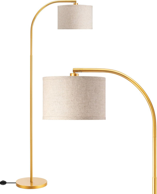 EDISHINE Lampada da terra per soggiorno, lampada ad arco con paralume in lino beige, lampada da terra dorata da 161 cm con paralume regolabile, attacco E27 (Lampadina fornita)