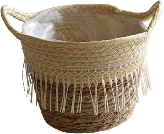 Vaso in rattan con cesto di paglia naturale, fioriere intrecciate a mano, fioriere per vasi da fiori, contenitori per vasi da fiori, cesti fatti a mano per fiori