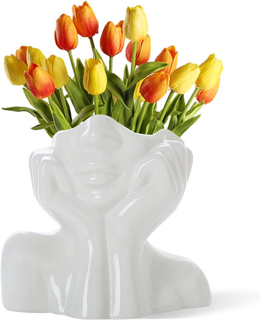 CEMABT Vaso per il viso, vaso per la scrivania, vaso per il corpo in ceramica a forma femminile ideale per la scaffalatura, decorazione moderna da tavolo, semi-faccia vaso (stile-C)