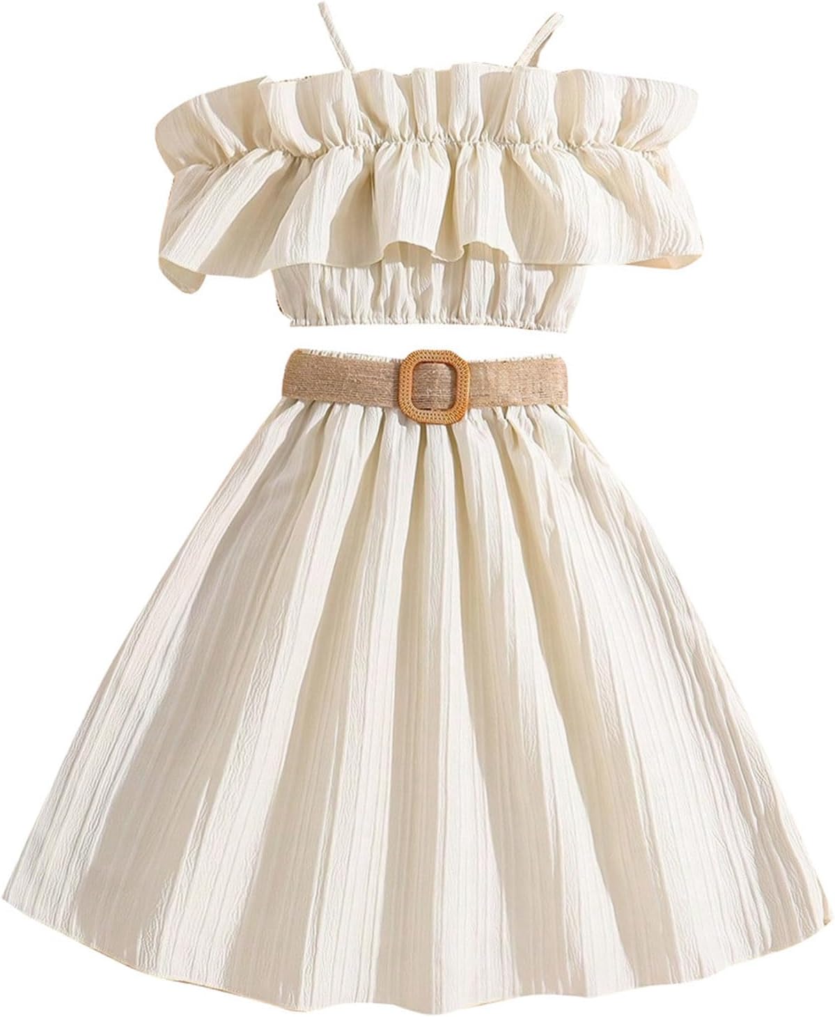 Completo Estivo 5 Anni Le ragazze del bambino inverno senza maniche in tinta unita volant top gonna con cintura 3 pezzi abiti set di vestiti per Bimbe