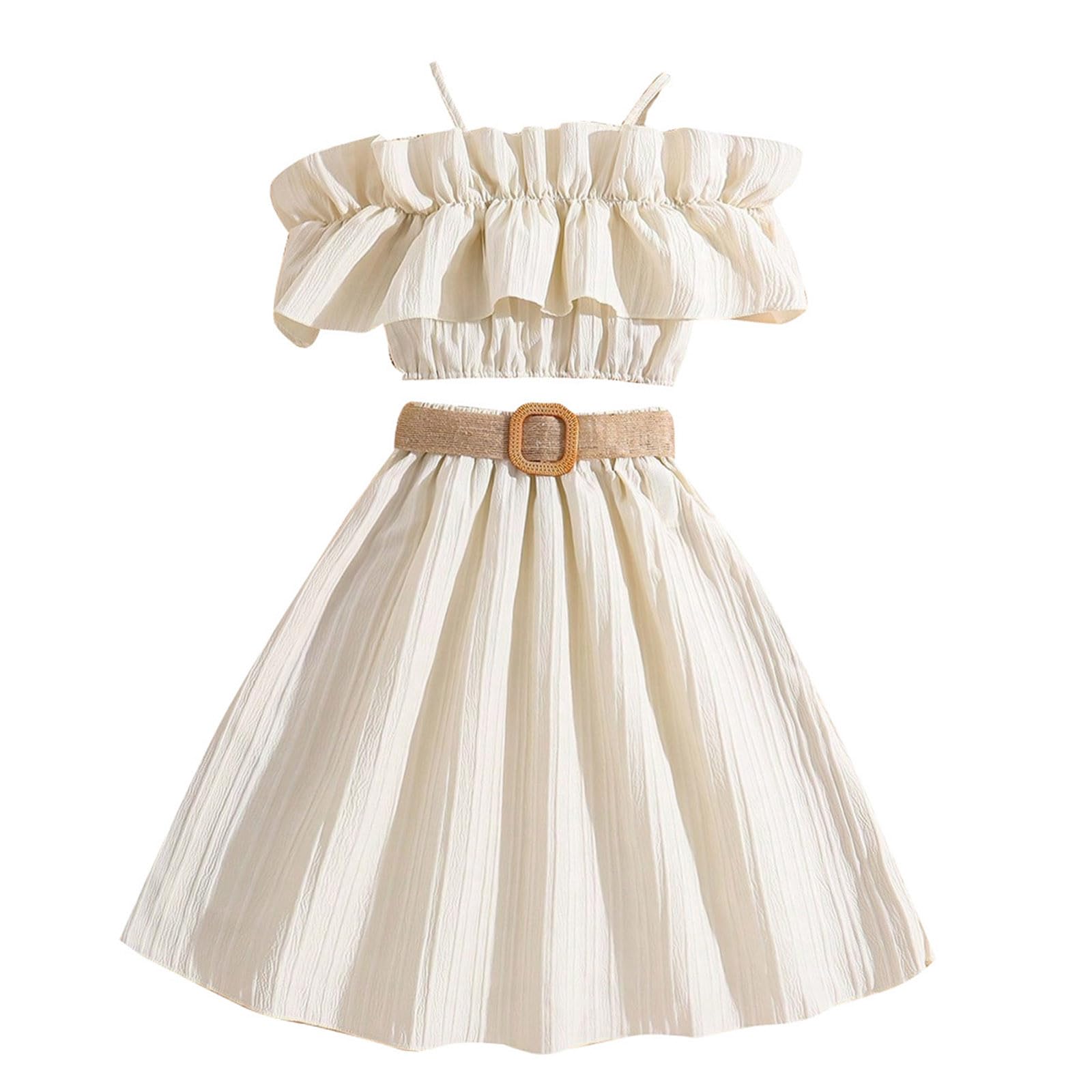 Completo Estivo 5 Anni Le ragazze del bambino inverno senza maniche in tinta unita volant top gonna con cintura 3 pezzi abiti set di vestiti per Bimbe