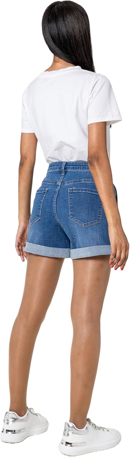 Nina Carter Pantaloncini da donna a vita alta, in jeans, look usato, eleganti pantaloncini estivi in denim