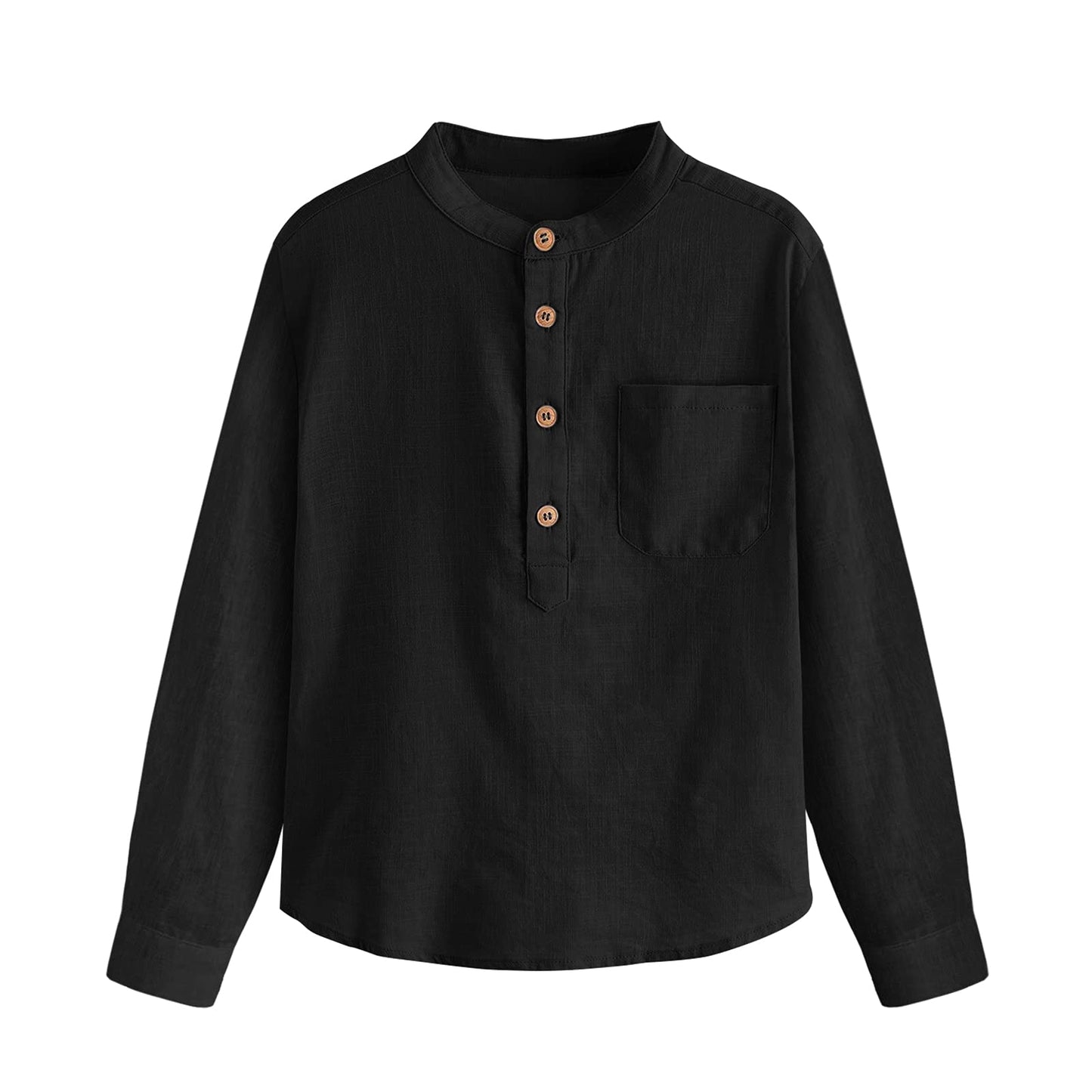 Inorin Camicia da ragazzo in lino con bottoni Henley a maniche lunghe, in cotone leggero, con una tasca