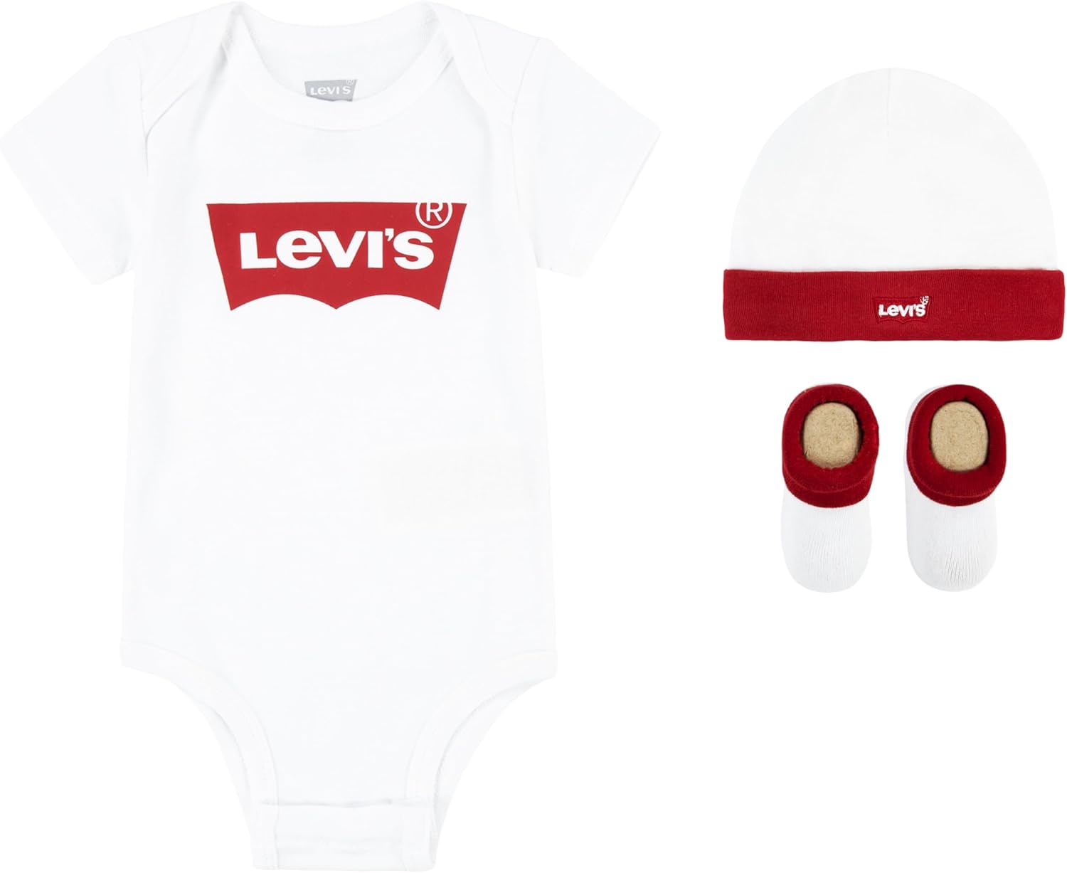 Levi's Classic Batwing Infant Hat Bodysuit Bootie Set 3pc Tutina per Bambino e Neonato Unisex-Bimbi