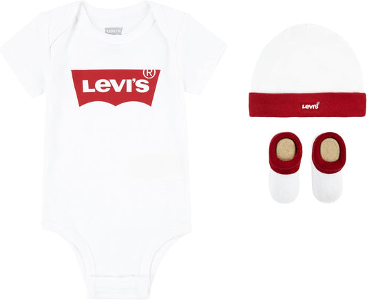 Levi's Classic Batwing Infant Hat Bodysuit Bootie Set 3pc Tutina per Bambino e Neonato Unisex-Bimbi