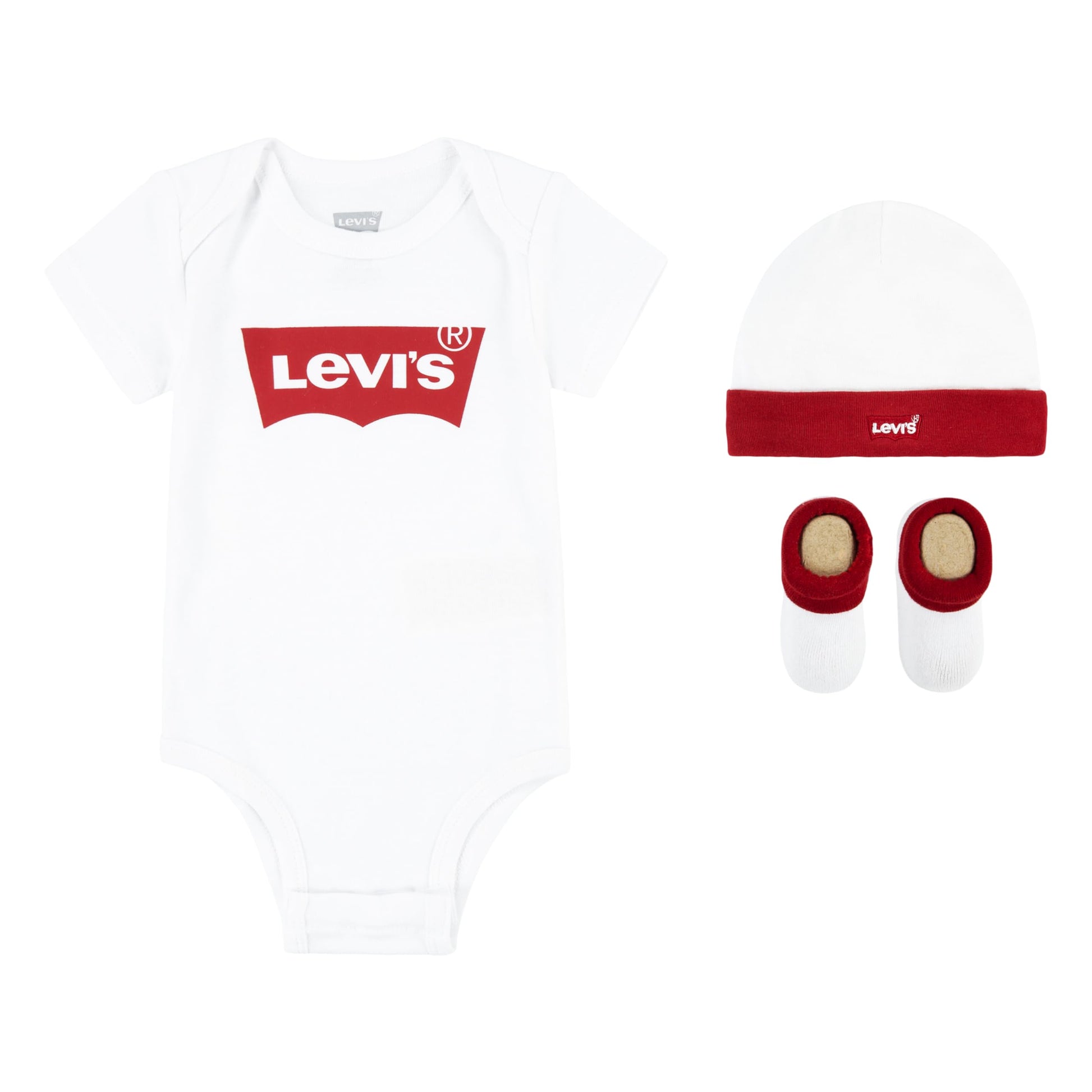 Levi's Classic Batwing Infant Hat Bodysuit Bootie Set 3pc Tutina per Bambino e Neonato Unisex-Bimbi