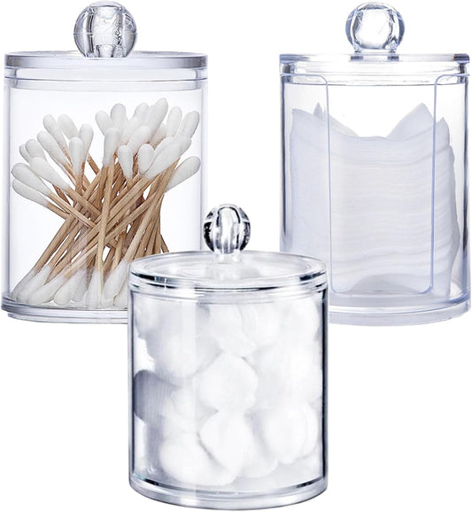 Porta Cotton Fioc，3 Pezzi Scatola di cotone tampone Contenitore cotton trasparente Porta cotone dischetti Organizer per cosmetici，per Camera da Letto