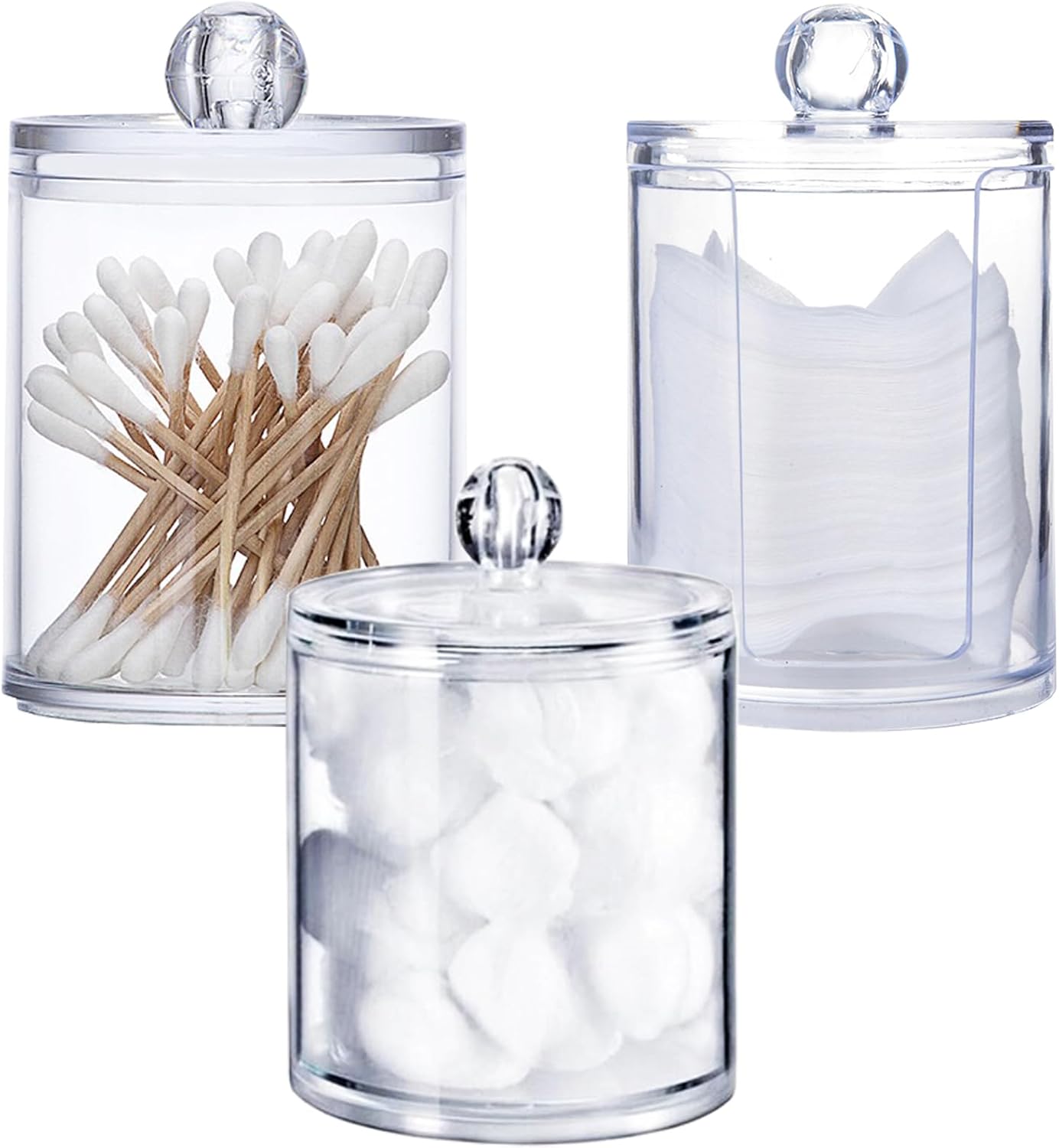 Porta Cotton Fioc，3 Pezzi Scatola di cotone tampone Contenitore cotton trasparente Porta cotone dischetti Organizer per cosmetici，per Camera da Letto
