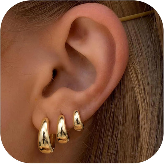 Chriscoco 3 Paia Orecchini Cerchio Donna Orecchini Cerchio Oro Placcato 14K Orecchini Cerchio Argento Ipoallergenico Orecchini a Cerchio Piccoli per Fori Multipli