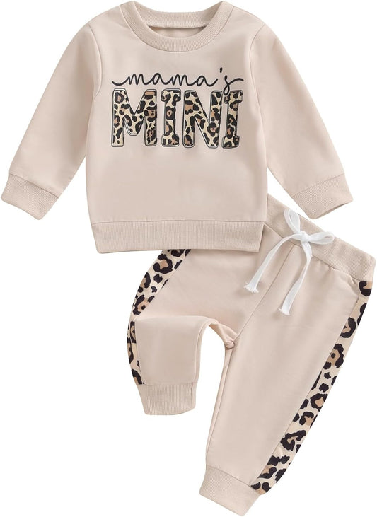 Top Bambina Stampa Leopardo + Pantaloni Lunghi Completo Bambina Neonato Felpa Manica Lunga e Pantaloni Bambina