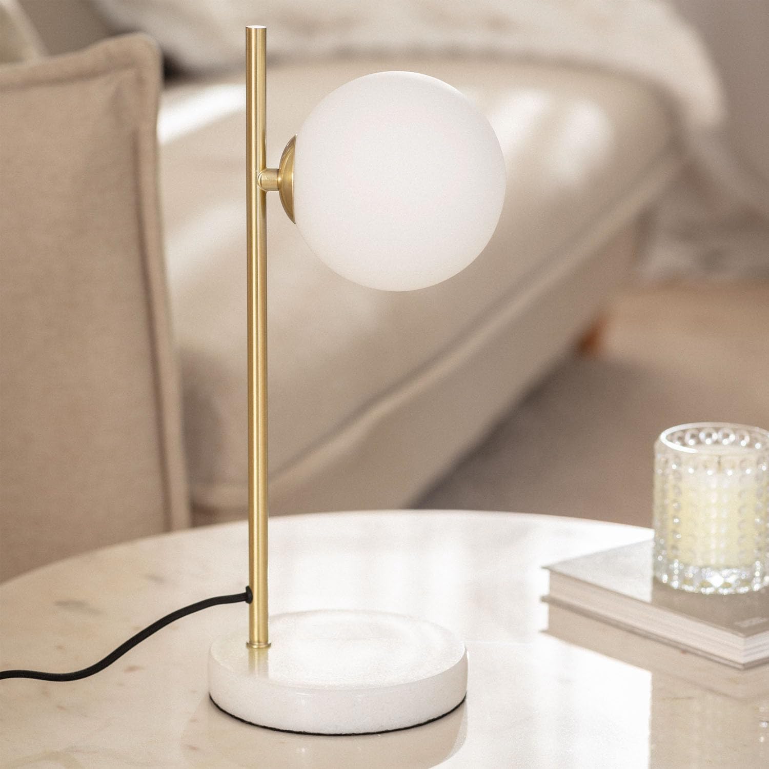LEDKIA LIGHTING - Lampada da Tavolo Metallo e Vetro Lune | Design Moderno e Versatile | Compatibile con Lampadina G9 (non inclusa) | Adatta per Interni, Bianco
