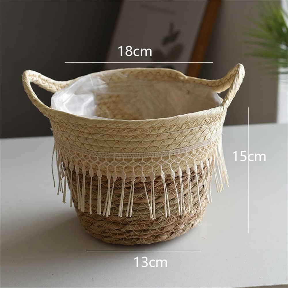 Vaso in rattan con cesto di paglia naturale, fioriere intrecciate a mano, fioriere per vasi da fiori, contenitori per vasi da fiori, cesti fatti a mano per fiori