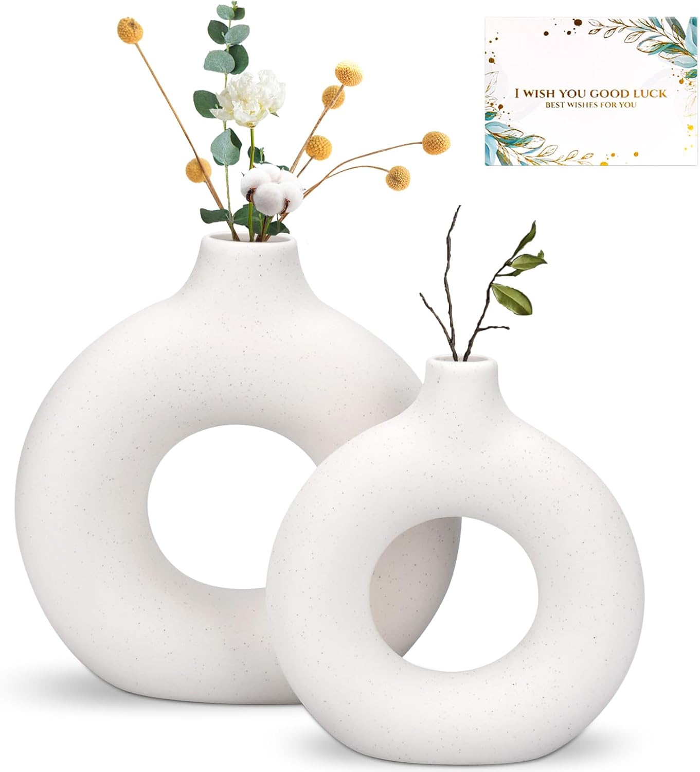 Set di 2 Vaso di Ceramica,Vase Decoratif Vaso Ceramica Rotondo da Fiori Decorativo in Stile Moderno per La Decorazione del Soggiorno Camera da Letto e Dell'ufficio