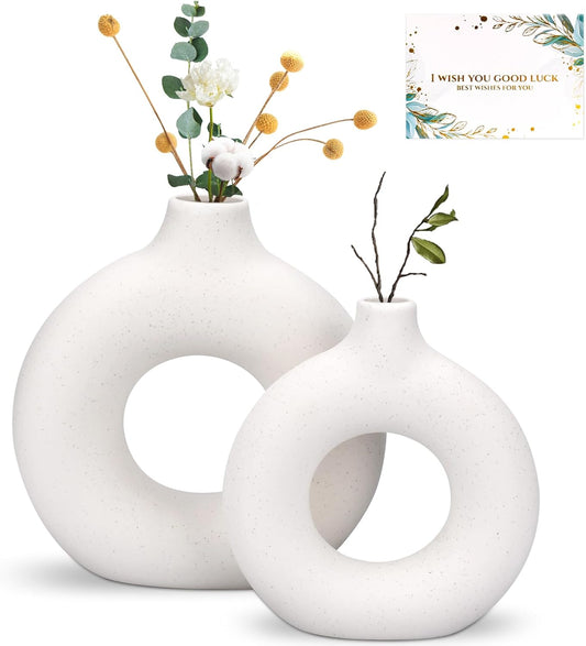 Set di 2 Vaso di Ceramica,Vase Decoratif Vaso Ceramica Rotondo da Fiori Decorativo in Stile Moderno per La Decorazione del Soggiorno Camera da Letto e Dell'ufficio