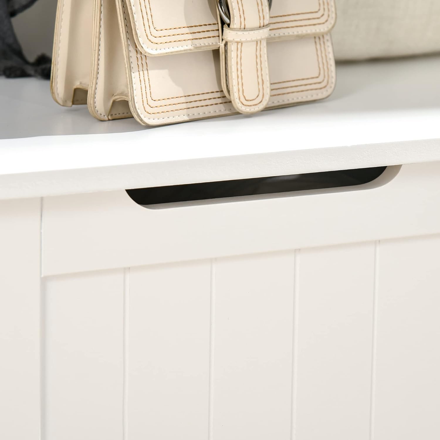 HOMCOM 3 in 1 Appendiabiti da Ingresso con Scarpiera, Attaccapanni da Terra Salvaspazio con 4 Ganci e Panca Contenitore, in MDF, per Corridoio, Camera da Letto, 71.5x39.5x170 cm, Bianco