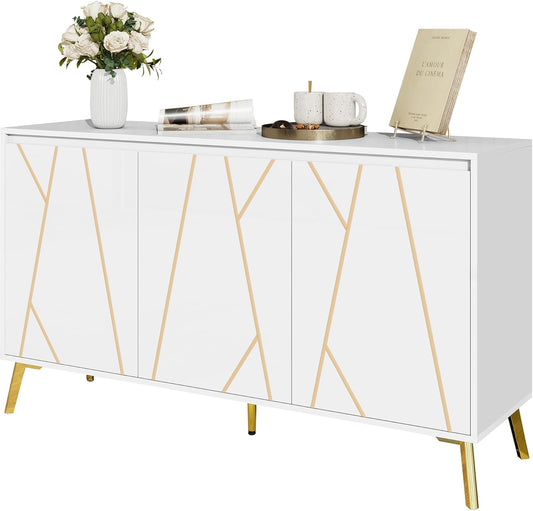 Credenza, armadio da cucina con 4 cassetti e 3 ante, per cucina, buffet con piano di lavoro, per sala da pranzo, soggiorno, 140 x 40 x 80 cm