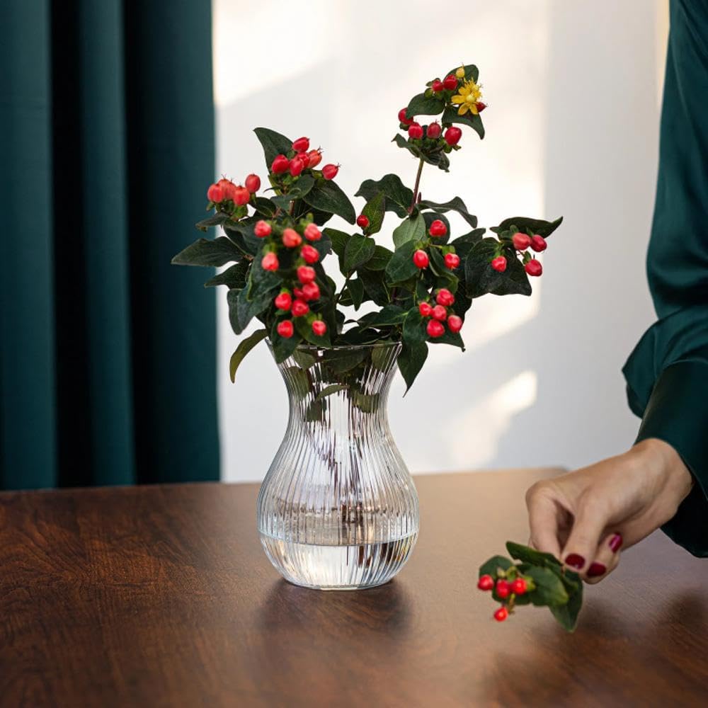 TREND FOR HOME Vaso Fiori 18 cm Vaso a Tulipano Vaso per Fiori Vaso da Interno Vaso Trasparente Striature Longitudinali Vaso Vetro Vasi Moderni da Interno | ⌀ 11 cm | 1229 ml | Lyra Luminous