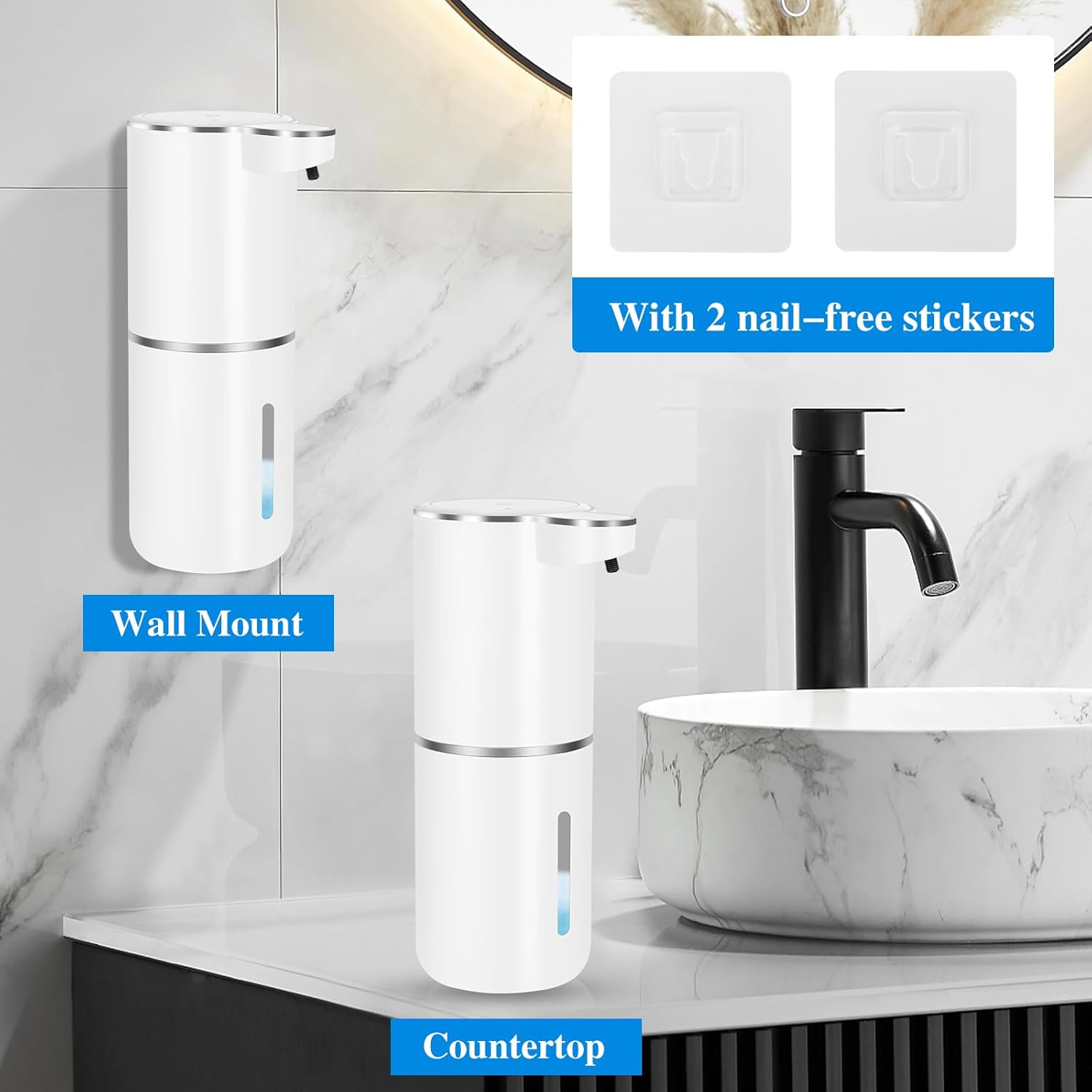 Dispenser Sapone Automatico Montaggio a Parete, USB Ricaricabile Dispenser Sapone Automatico, 380 ml Dispenser Sapone Bagno con Sensore di Movimento Infrarossi