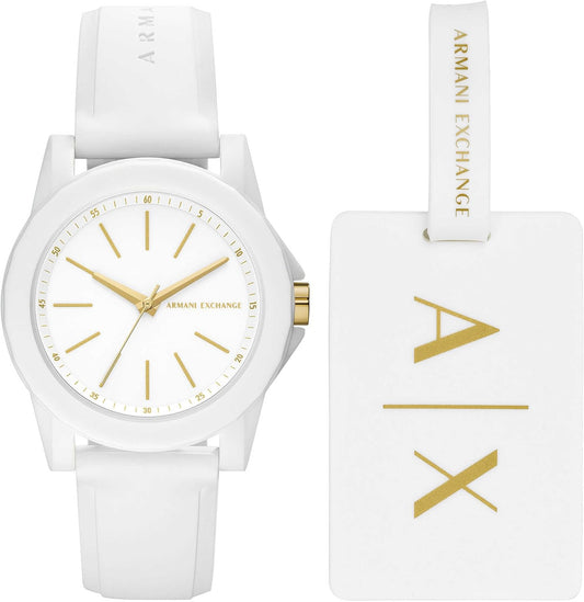 Armani Exchange orologio per donna, movimento al quarzo e cassa orologio per 40 mm con cinturino in acciaio inossiorologio perbile, pelle o silicone, Crema chiaro