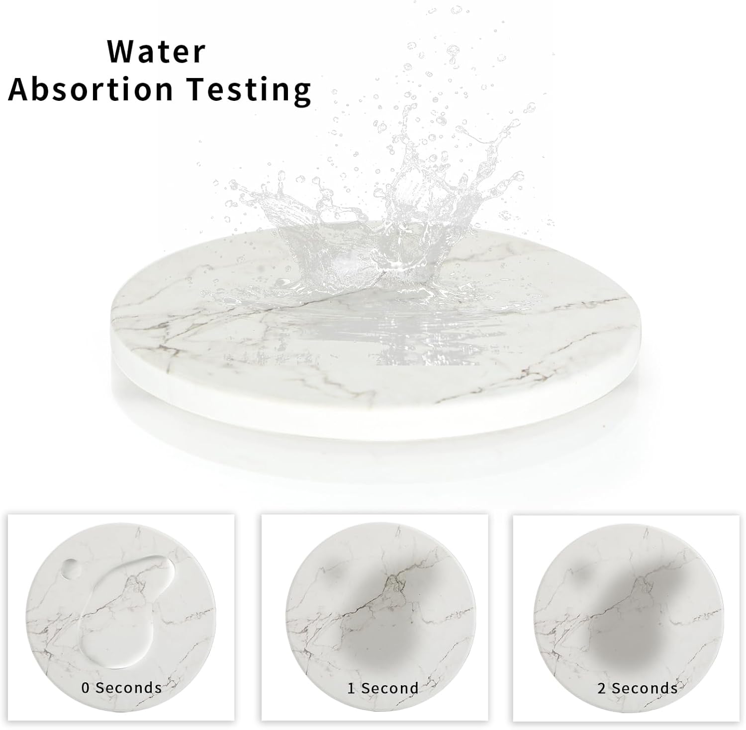 Sottobicchieri Con Supporto - Set Di 6 Sottobicchieri Ceramica - Absorbants Coasters Fondo Antiscivolo - Assorbimento Rapido Dell’Acqua - Motivo Marmo