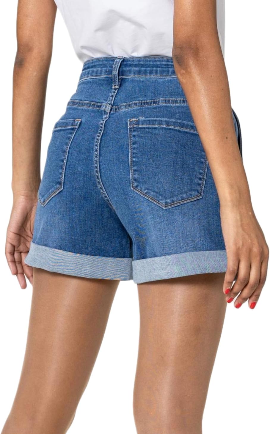 Nina Carter Pantaloncini da donna a vita alta, in jeans, look usato, eleganti pantaloncini estivi in denim