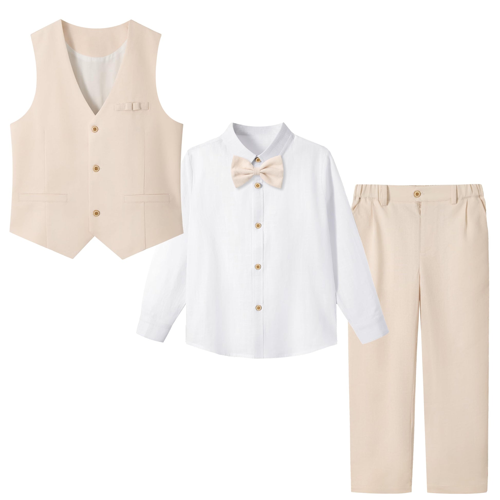 LOLANTA 4 Pezzi Completo Cerimonia Elegante Bambino, Ragazzi Paggetto Matrimoni Battesimo Abito in Lino Suit Set, Gilet+Pantaloni+Camicia+Farfallino