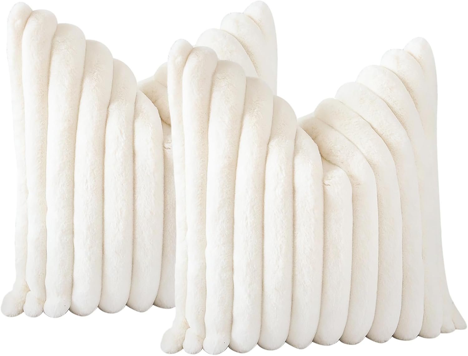 Soleebee Set di 2 federe decorative in velluto morbido, in pelliccia artificiale, per divano, camera da letto, casa, auto, 50 x 50 cm, beige e bianco)