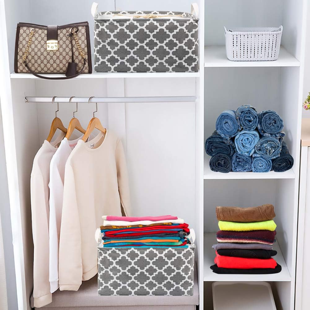 TonStyle Cestello Portaoggetti Pieghevole, Cesto Portabiancheria Scatola Immagazzinaggio Contenitore di Stoccaggio Cubi Portaoggetti Impermeabile con Coperchio con Coulisse e Manici (Grigia Fiore)
