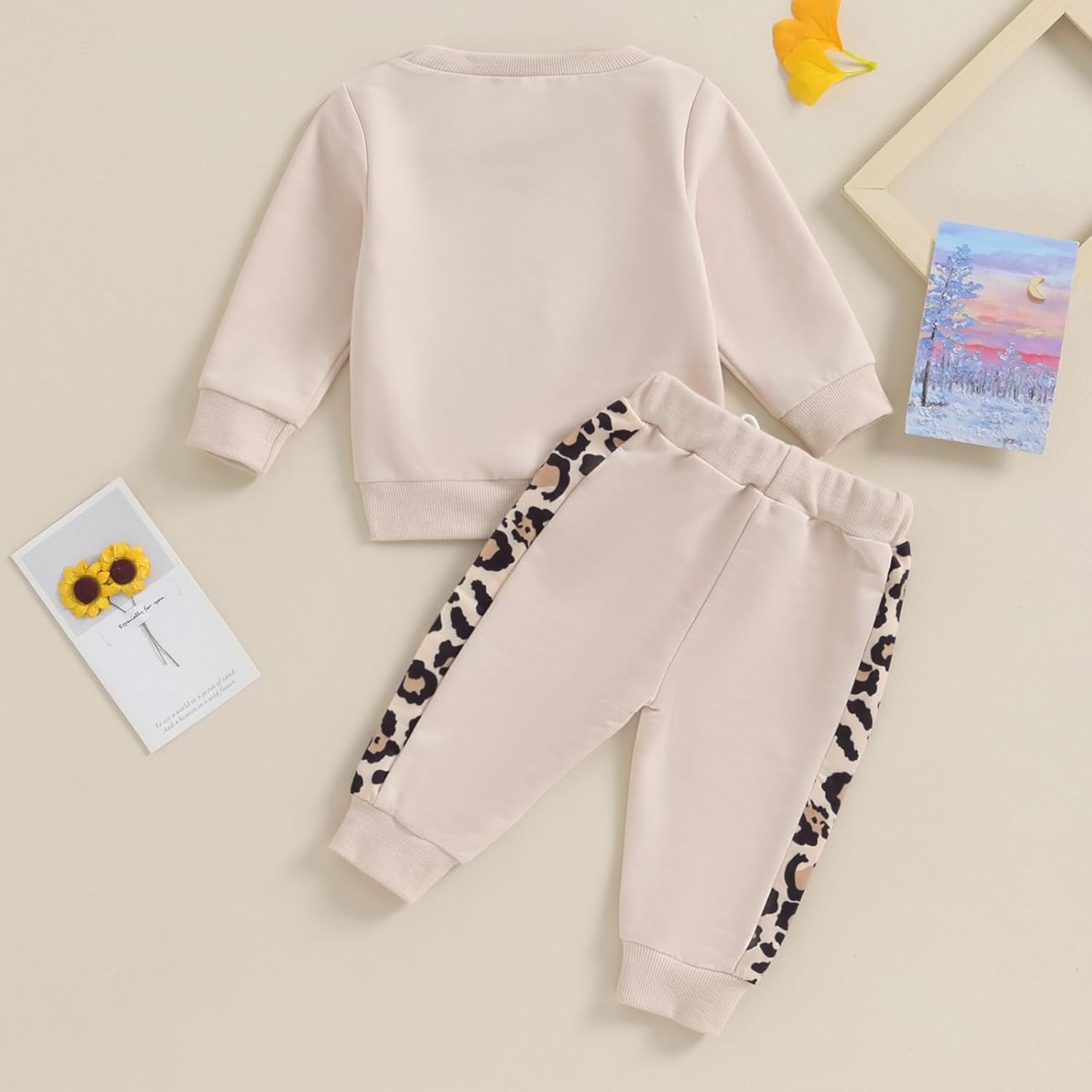 Top Bambina Stampa Leopardo + Pantaloni Lunghi Completo Bambina Neonato Felpa Manica Lunga e Pantaloni Bambina