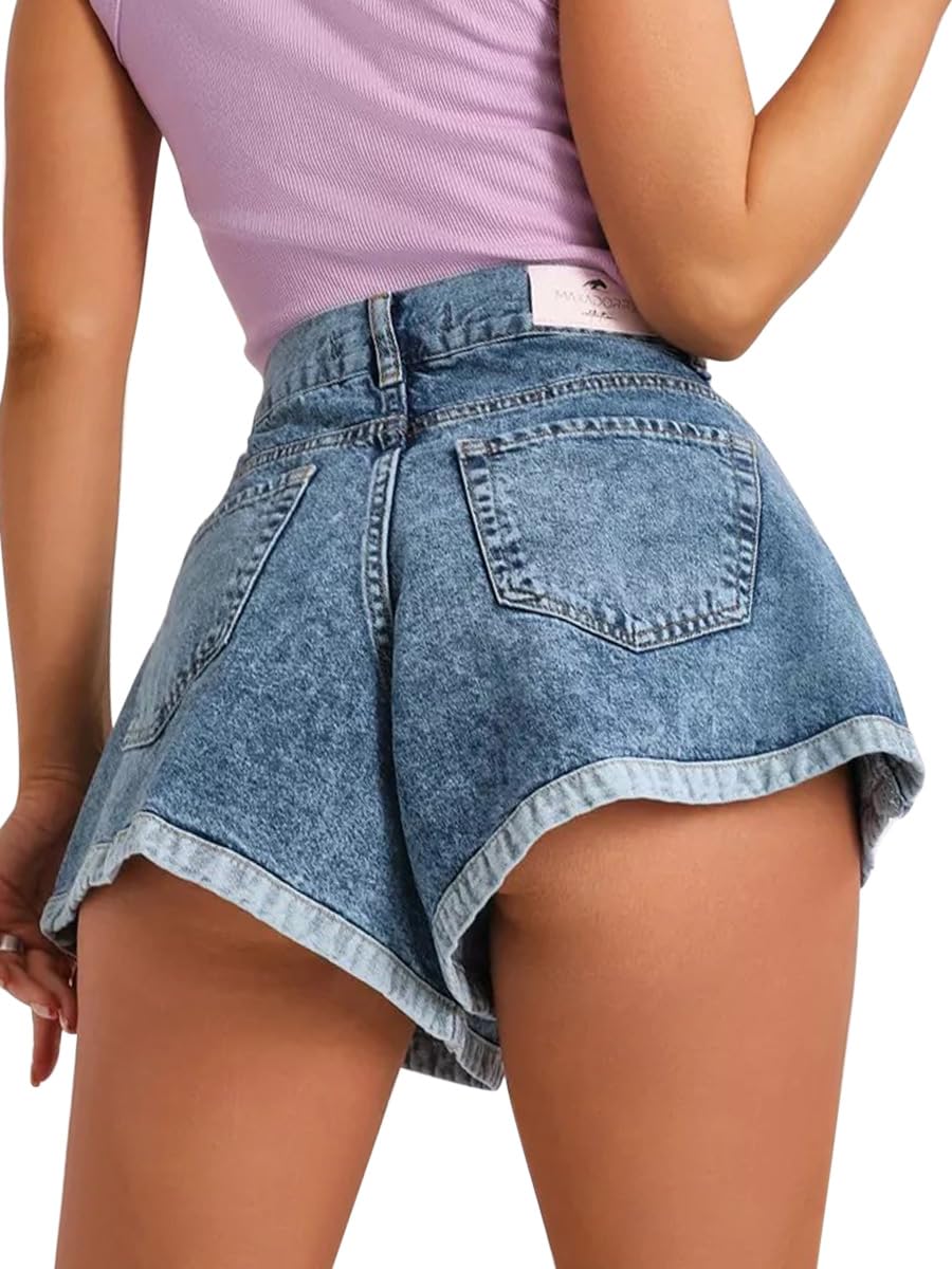 nicticsi Pantaloncini in Jeans da Donna Moda Casual Denim Mini Shorts con Tasche e Strappi Pantalone Corti di Cowboy Svasati Comode retrò Short Sexy Party Night Club Disco