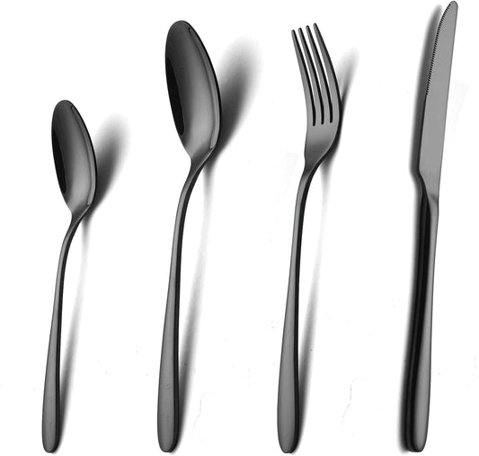 Set Posate Nero 6 Persone in Acciaio Inox con Coltello Forchetta e Cucchiaio 24 Pezzi Elegante e Resistente per Casa e Ristorante