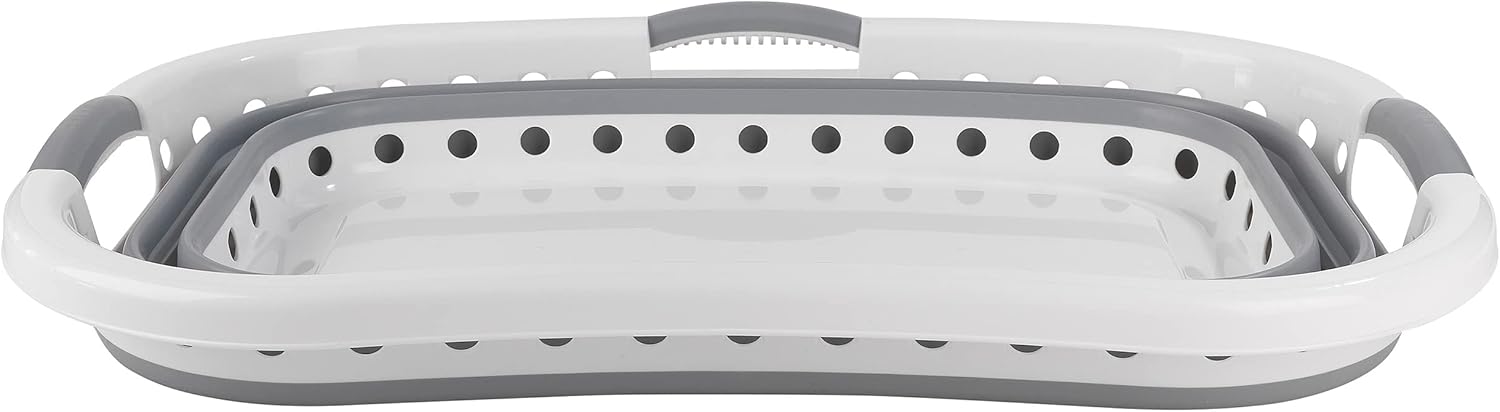 Beldray LA072979GRYEU Cestello per lavanderia, Collapsible Hip Hugger, curvo e sagomato per adattarsi al corpo, cestello facile da piegare, Manici ergonomici a 2 vie antiscivolo, 37 litri, grigi