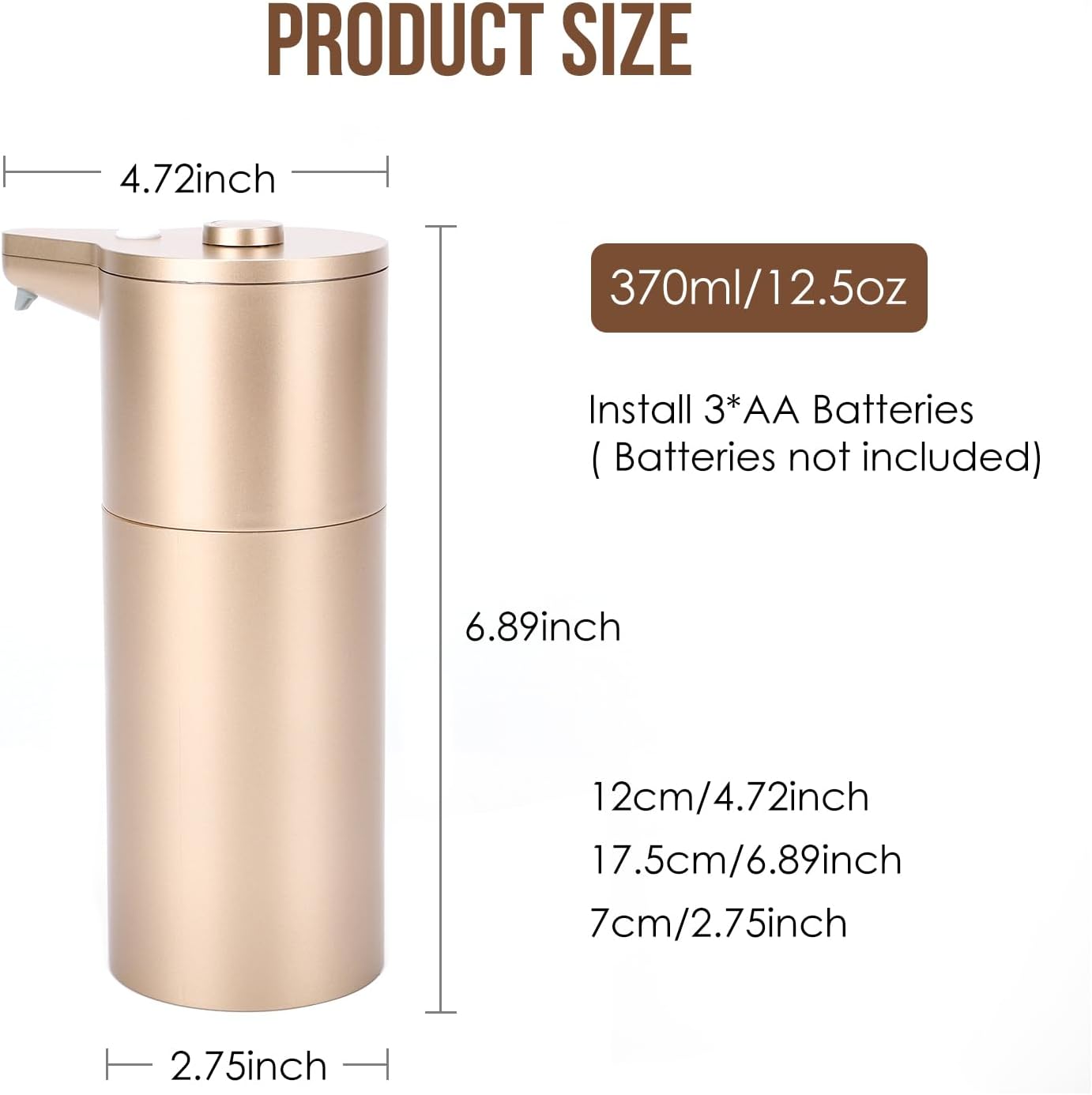 Dispenser automatico di sapone, Simplicity 15, 354,4 g, per cucina e bagno, senza contatto, mani libere, oro