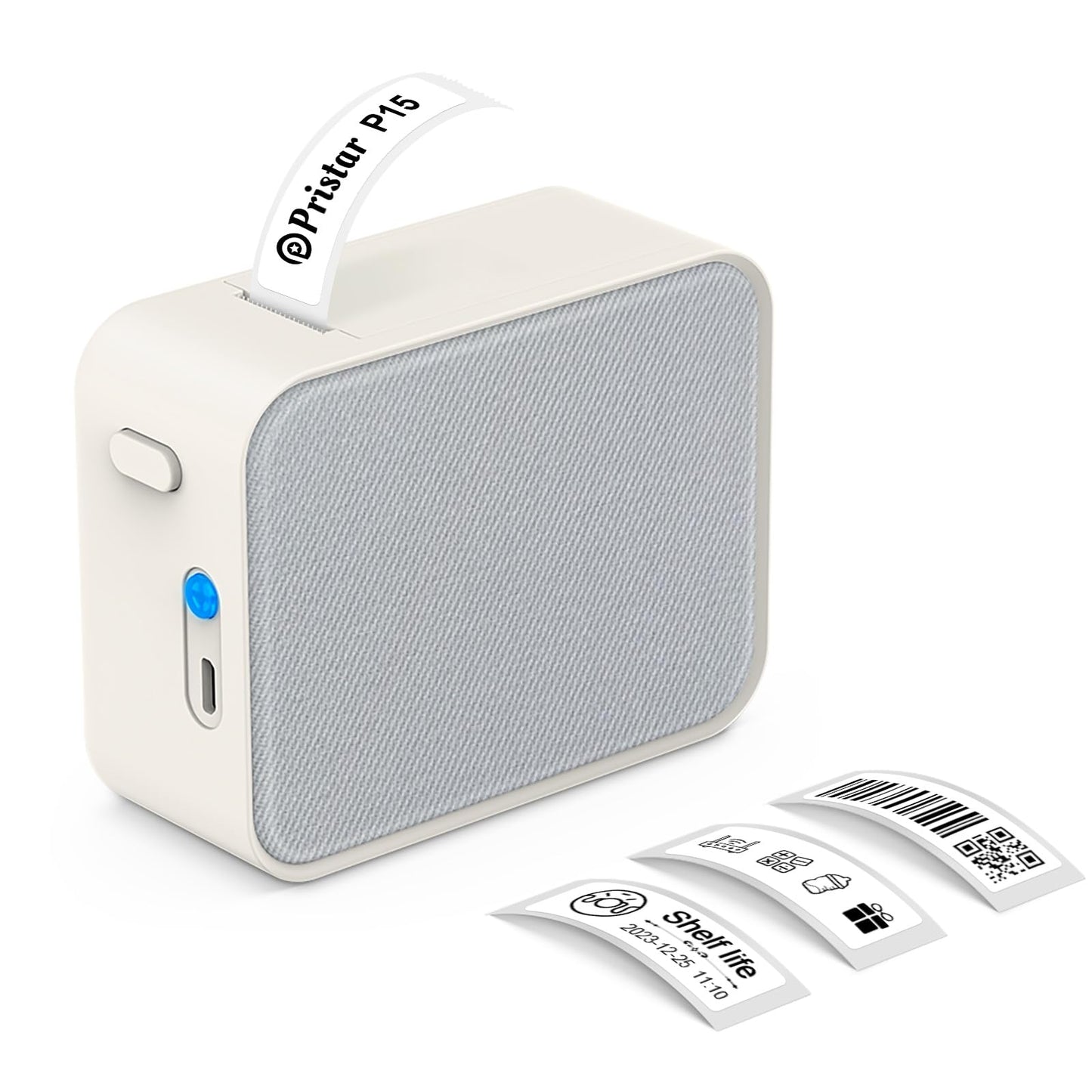 Pristar P15 Mini Etichettatrice Bluetooth - Portatile Stampante per etichette termica, Etichettatrice Etichette Adesive, Ricarica USB, Compatibile con i sistemi Android e iOS - Bianca