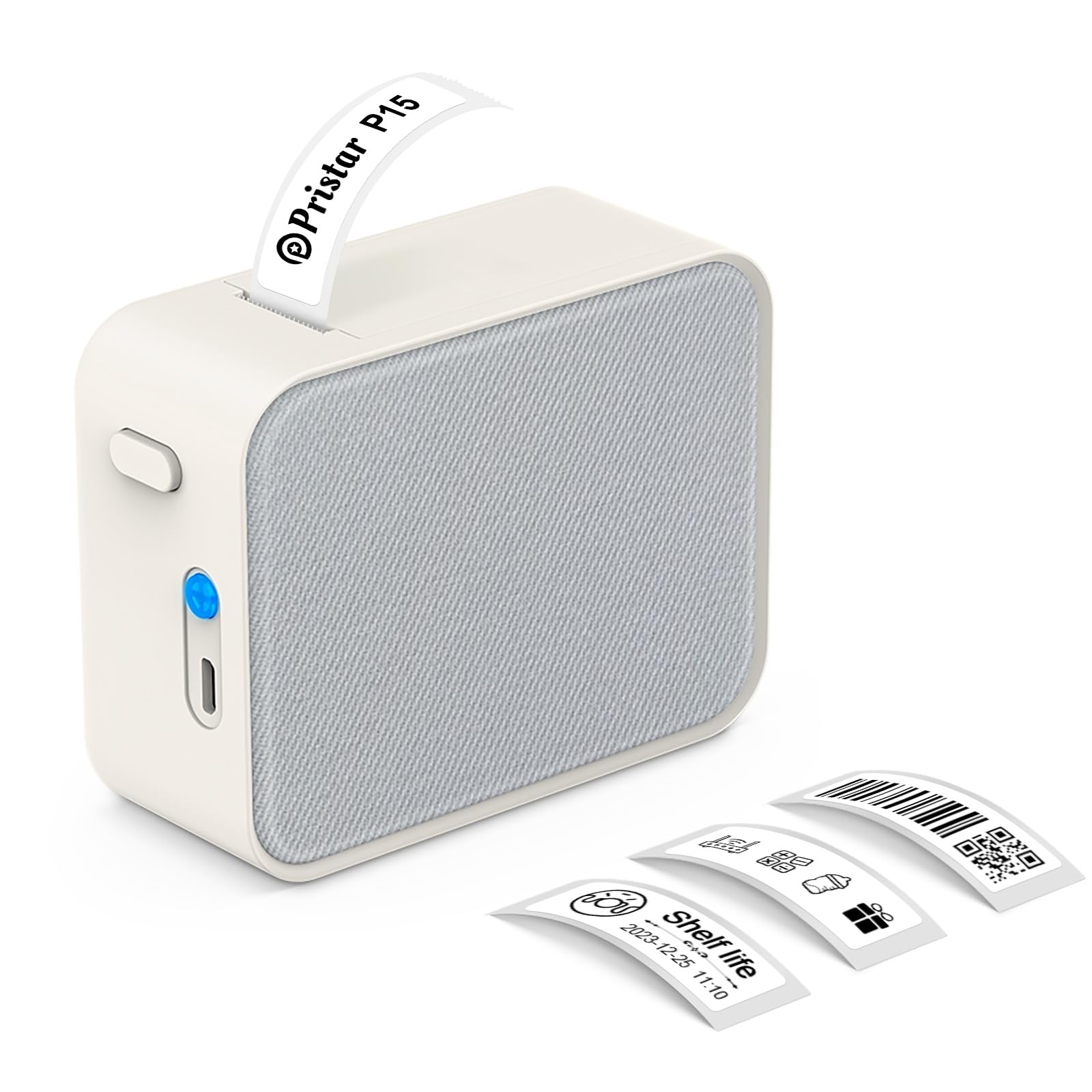 Pristar P15 Mini Etichettatrice Bluetooth - Portatile Stampante per etichette termica, Etichettatrice Etichette Adesive, Ricarica USB, Compatibile con i sistemi Android e iOS - Bianca