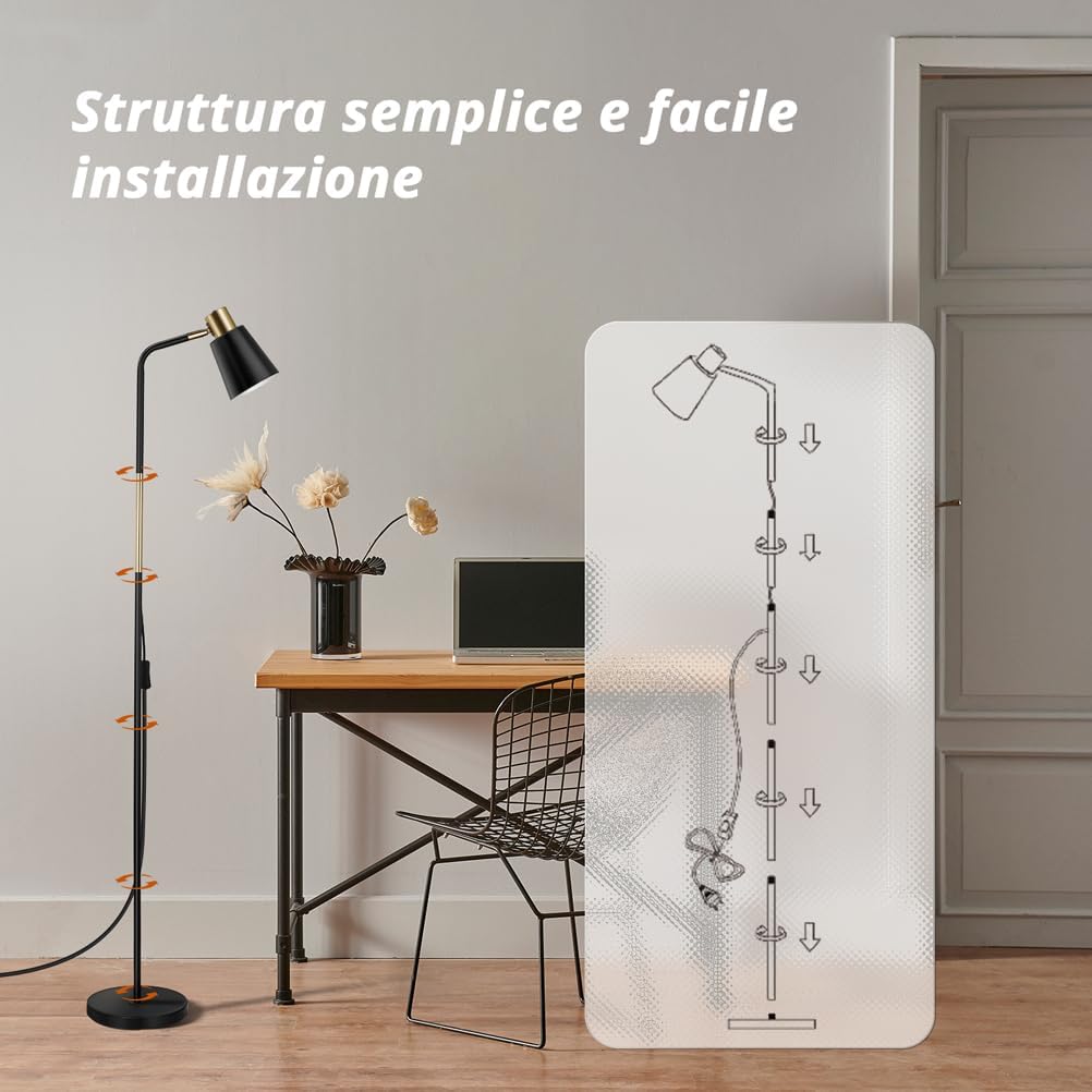 OUSFOT Lampada da Terra Vintage 230V Piantana Moderna Lampada E27 max 40W Lampada da Divano in metallo con altezza 146cm Lampada Lettura per Salotto, Camera da Letto, Studio (Senza Lampadine) Nero