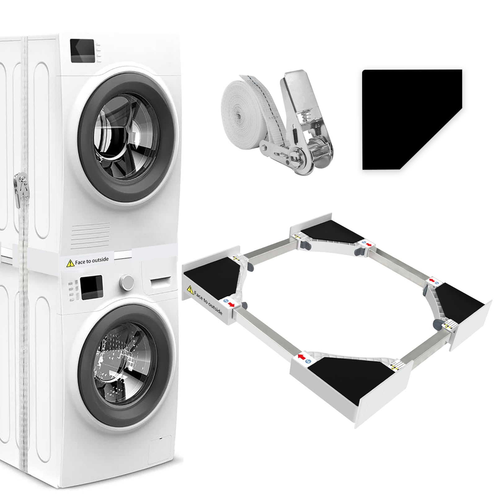 NIUXX Telaio intermedio con stendibiancheria, telaio di collegamento lavatrice asciugatrice universale, kit telaio intermedio con portasciugamani estensibile, misura regolabile (53-68 cm)