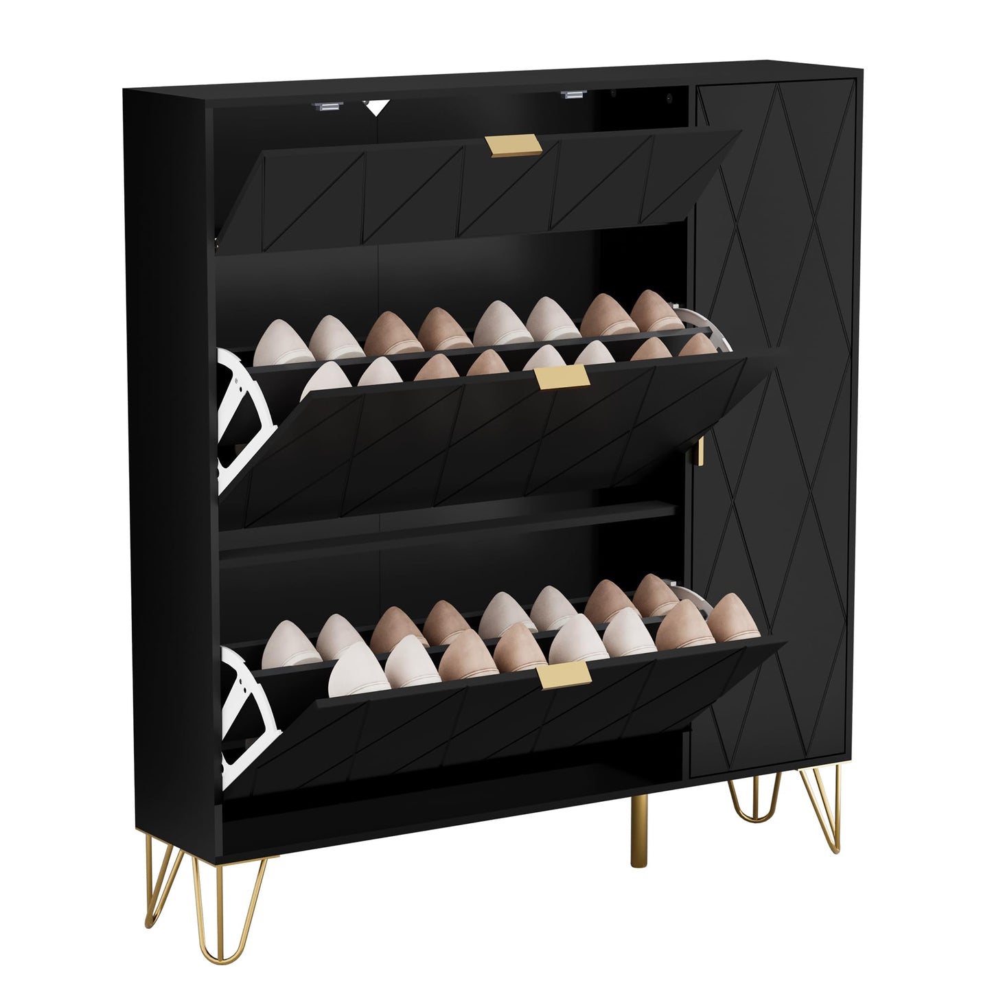 UEV Scarpiera Salvaspazio Slim in Legno Ingegnerizzato, Scarpiera Ingresso da Portascarpe con 3 Ante a Ribalta, Porta Scarpe per 16 Paia, 80 x 24 x 120 cm, Blu