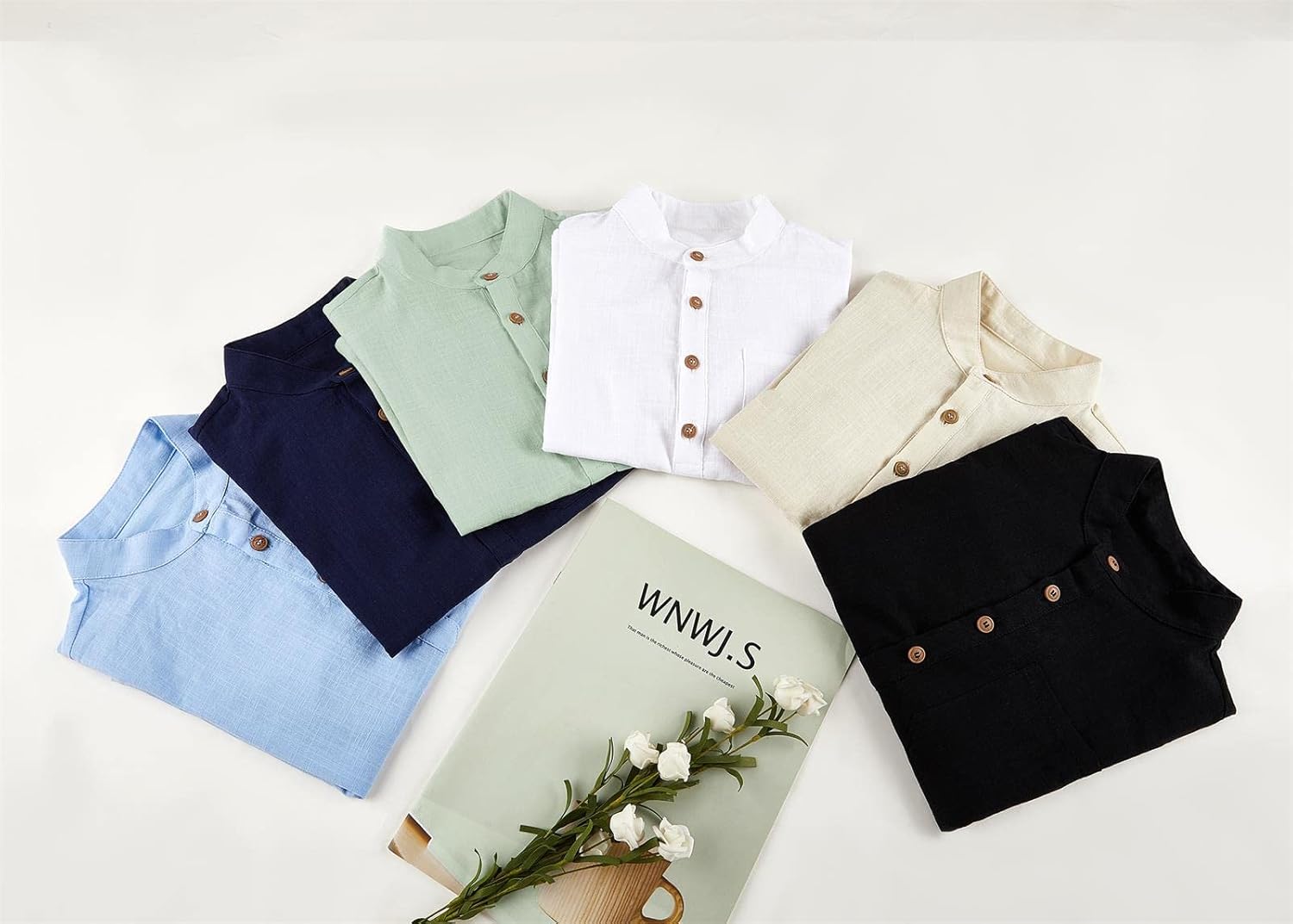 Inorin Camicia da ragazzo in lino con bottoni Henley a maniche lunghe, in cotone leggero, con una tasca