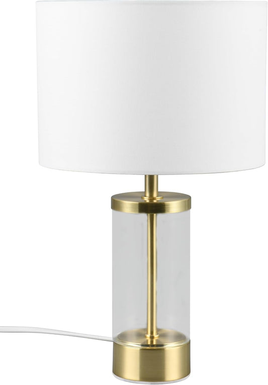 Reality Leuchten Lampada da tavolo GRAZIA R51711008, ottone opaco metallo, vetro trasparente, paralume in tessuto bianco, escl. 1x E14