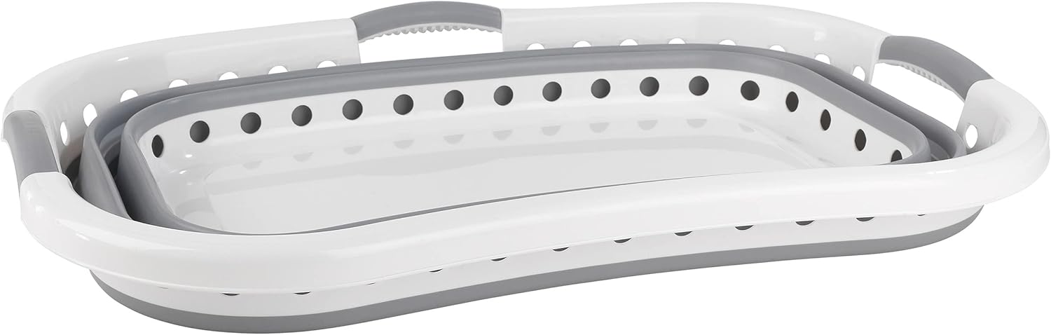 Beldray LA072979GRYEU Cestello per lavanderia, Collapsible Hip Hugger, curvo e sagomato per adattarsi al corpo, cestello facile da piegare, Manici ergonomici a 2 vie antiscivolo, 37 litri, grigi