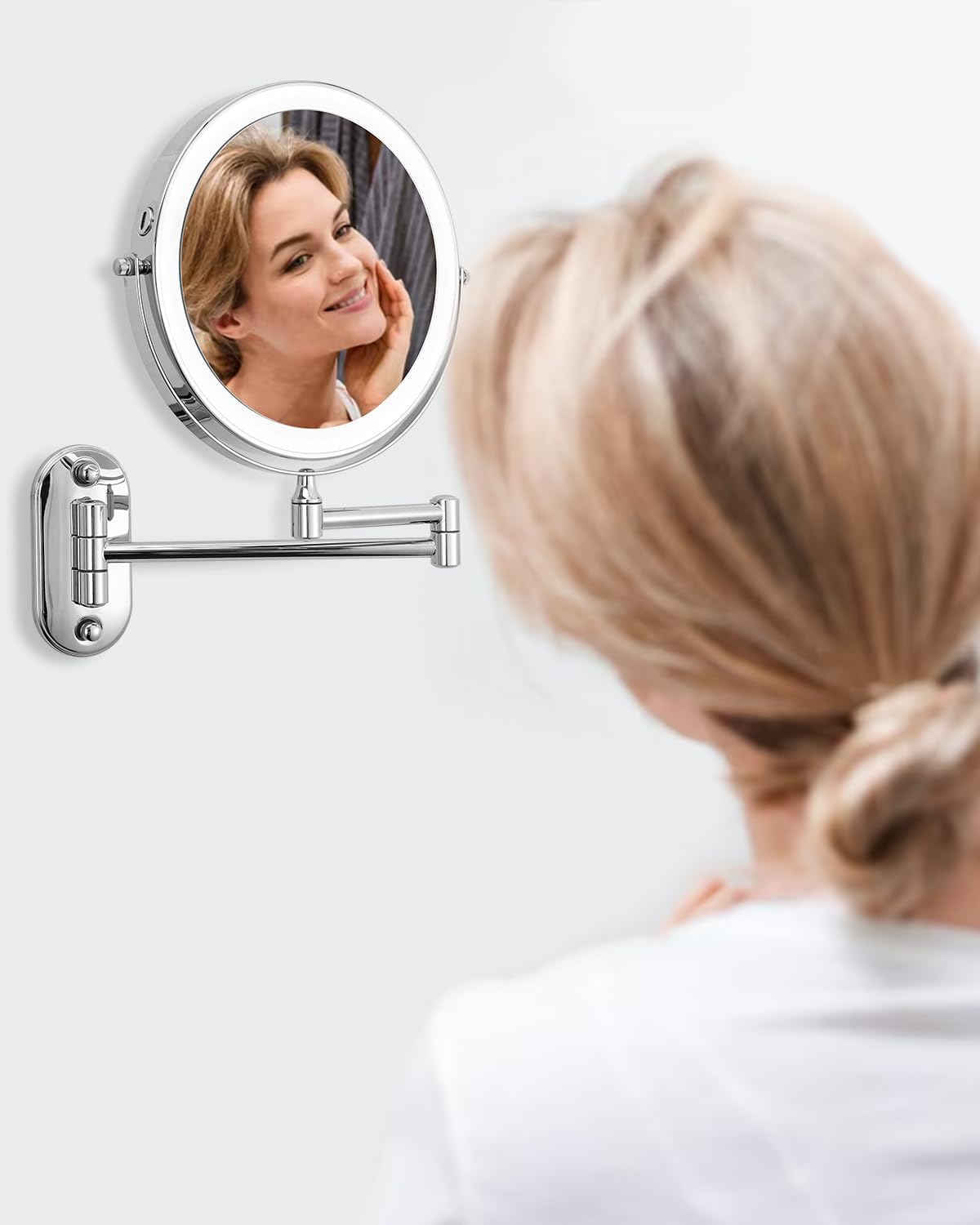 Specchio cosmetico con Ingrandimento, a LED da barba da parete girevole a 360° per bagno con illuminazione 1X / 10X