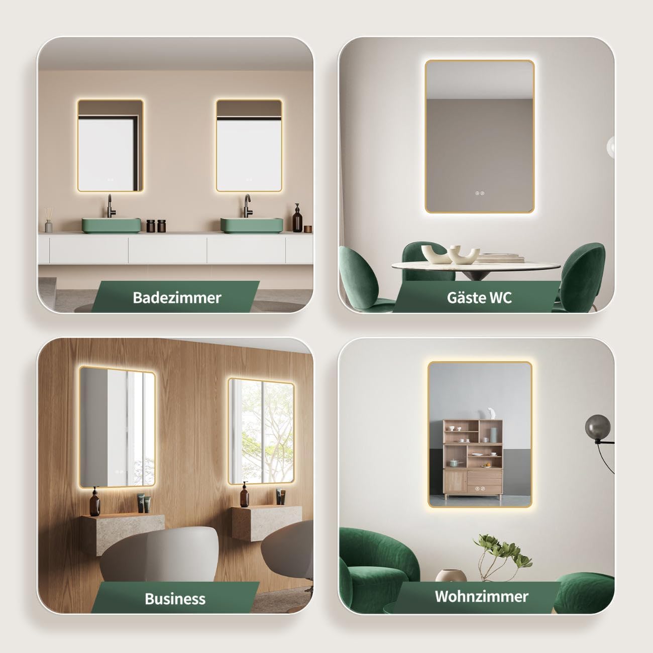 Specchio-bagno LED antiappannamento 50x70/70x50cm (verticale/orizzontale) con cornice dorato. Specchio per il trucco con Interruttore Tattile+ Variazione di Luce bianca calda-fredda-neutra
