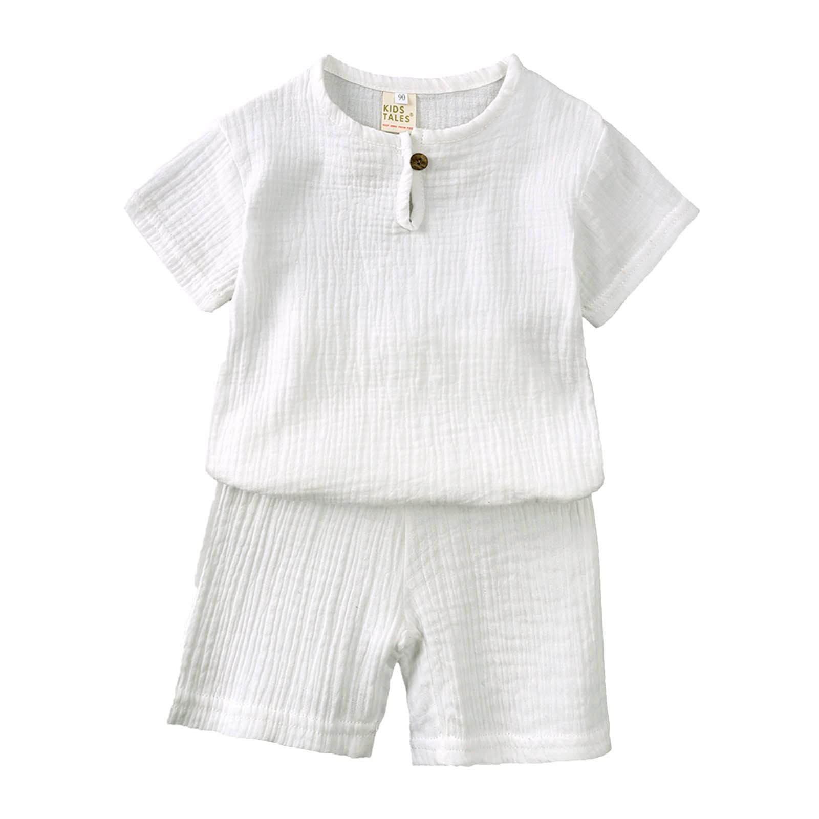 Completo Estivo Bambino Neonato Set Coordinato Tuta Camicia Cotone Lino Pantalocini Tinta Unita Outfit Neonato Abbigliamento Set Completo Estivo Bambino