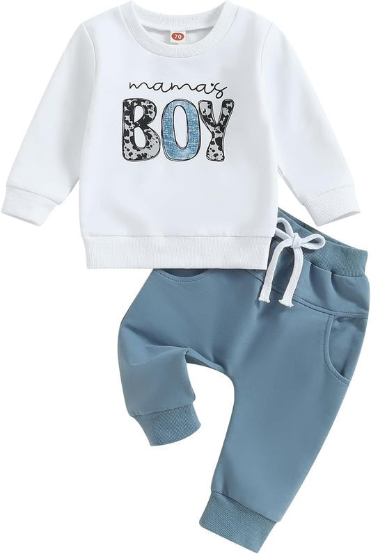 Completo da 2 Pezzi per Neonati Bambini Set Felpa Manica Lunga Stampa Lettera Top+Pantaloni Tinta Unita con Tasca vestiti per Ragazzi 0-3 anni
