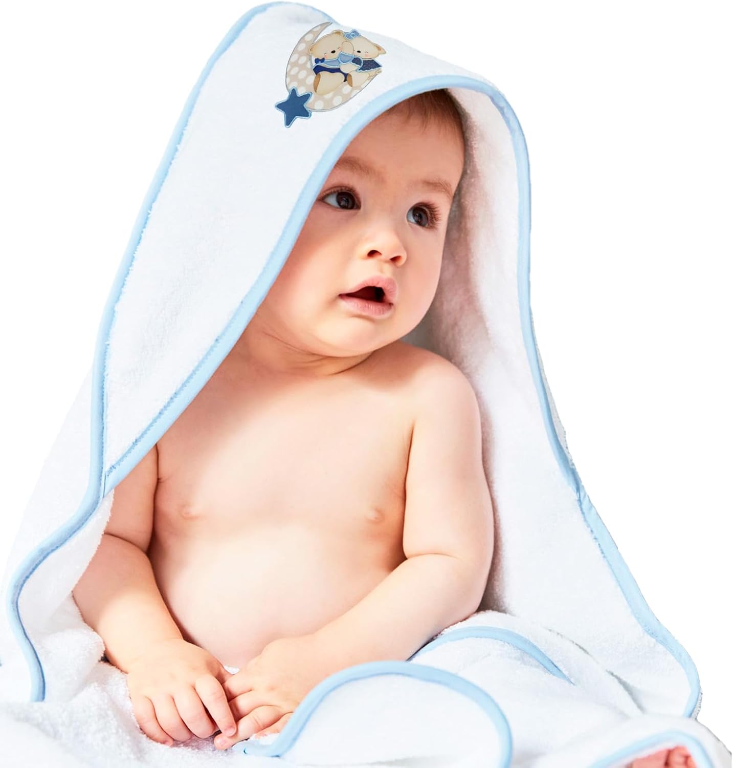 Mantello da bagno con cappuccio in spugna 100% cotone, misura 100 cm x 100 cm, asciugamano per bambino con cappuccio per bambini piccoli, morbido e assorbente con un design amorevole, colore: