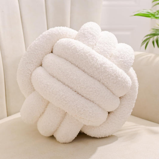 Yhoelata Cuscino decorativo con nodi, colore beige, bianco, cuscino decorativo per divano, in velluto di orsacchiotto, per camera da letto, regalo 22 cm